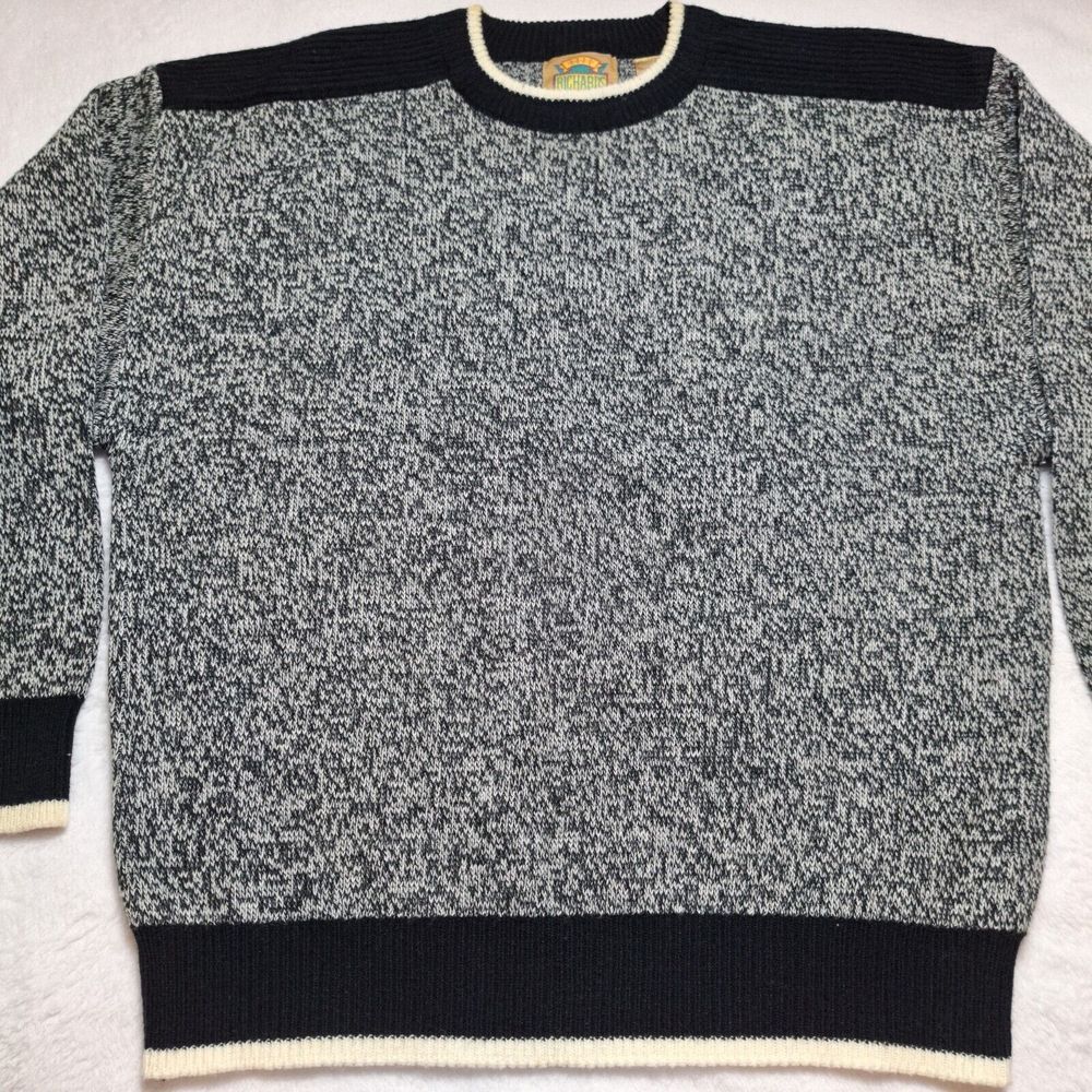 Vintage BRAD RICHARDS Knit Sweater Mens Sz XL Black White Pullover Outdoor Ski